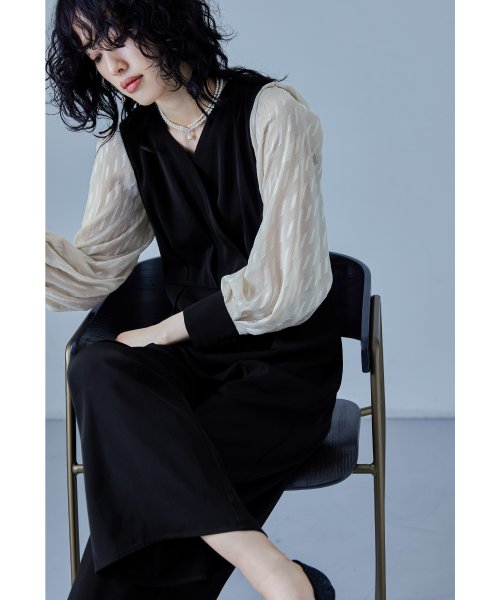 niana ニアナ カシュクールデザインパンツドレス パーティードレス 結婚式 オールインワン ワイドパンツ Vネック 切り替え ジャガード ドット お呼ばれ 5cm ニアナ 61cm