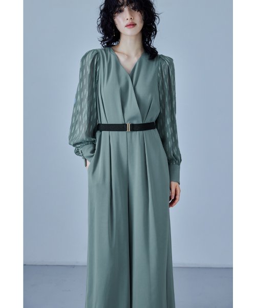 niana ニアナ カシュクールデザインパンツドレス パーティードレス 結婚式 オールインワン ワイドパンツ Vネック 切り替え ジャガード ドット お呼ばれ 5cm ニアナ 61cm