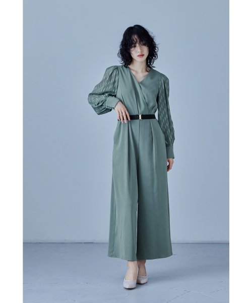 niana ニアナ カシュクールデザインパンツドレス パーティードレス 結婚式 オールインワン ワイドパンツ Vネック 切り替え ジャガード ドット お呼ばれ 5cm ニアナ 61cm