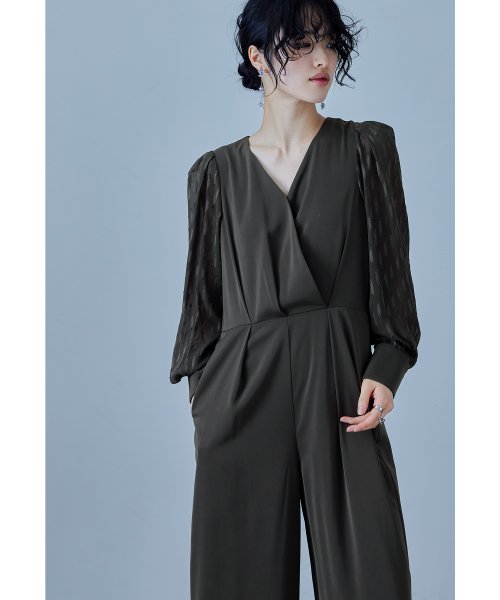 niana ニアナ カシュクールデザインパンツドレス パーティードレス 結婚式 オールインワン ワイドパンツ Vネック 切り替え ジャガード ドット お呼ばれ 5cm ニアナ 61cm