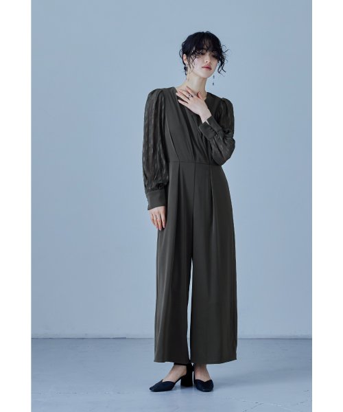 niana ニアナ カシュクールデザインパンツドレス パーティードレス 結婚式 オールインワン ワイドパンツ Vネック 切り替え ジャガード ドット お呼ばれ 5cm ニアナ 61cm