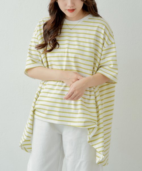 OLIVE des OLIVE(オリーブデオリーブ)/【nao】ボーダービックシルエット　トップス　Tシャツ　ゆったり　春/img01