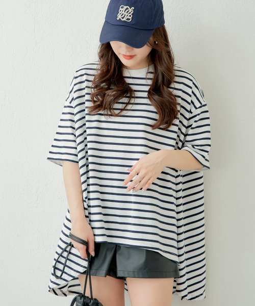 OLIVE des OLIVE(オリーブデオリーブ)/【nao】ボーダービックシルエット　トップス　Tシャツ　ゆったり　春/img15