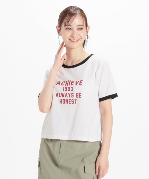 Honeys(ハニーズ)/プリントＴシャツ トップス Tシャツ リンガーTシャツ カットソー 半袖 配色 ロゴ /img02