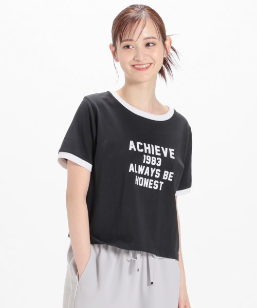 Honeys(ハニーズ)/プリントＴシャツ トップス Tシャツ リンガーTシャツ カットソー 半袖 配色 ロゴ /img04