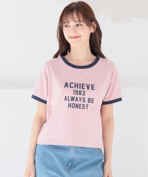 Honeys(ハニーズ)/プリントＴシャツ トップス Tシャツ リンガーTシャツ カットソー 半袖 配色 ロゴ /img07