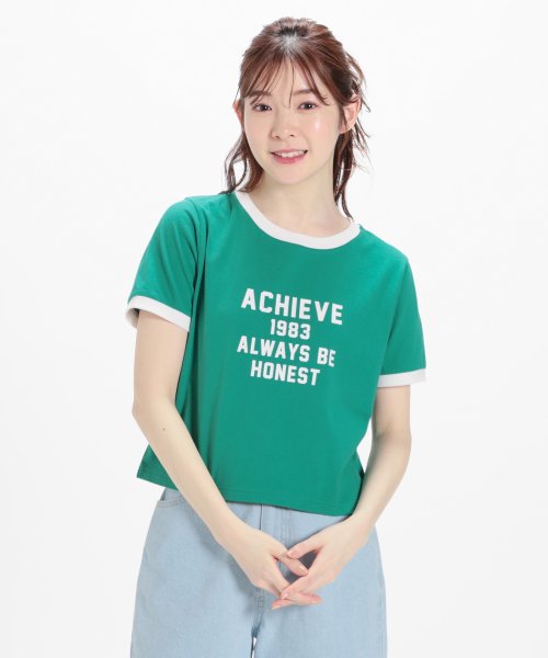 Honeys(ハニーズ)/プリントＴシャツ トップス Tシャツ リンガーTシャツ カットソー 半袖 配色 ロゴ /img09