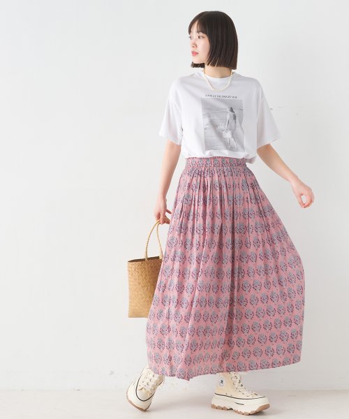 【OMNES】コットンボイル総柄ギャザースカート 人気・おすすめ｜売れ筋商品・話題商品におすすめ コスパ重視 安心配送 国内発送・正規流通商品