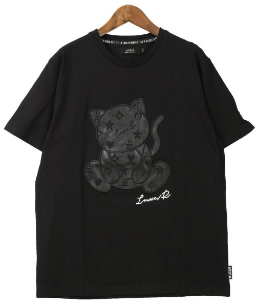 LUXSTYLE(ラグスタイル)/LUXE/R(ラグジュ)猫柄PUレザーワッペン半袖Tシャツ/Tシャツ メンズ 半袖 PUレザー 合皮 ワッペン アップリケ 猫 ねこ ネコ/img05