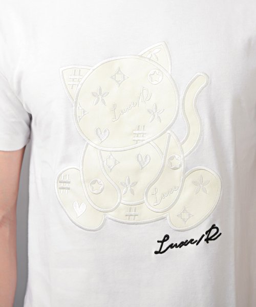 LUXSTYLE(ラグスタイル)/LUXE/R(ラグジュ)猫柄PUレザーワッペン半袖Tシャツ/Tシャツ メンズ 半袖 PUレザー 合皮 ワッペン アップリケ 猫 ねこ ネコ/img08