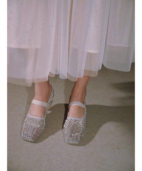 [L.B CANDY STOCK]ラインストーンメッシュバレエシューズ 予めご了承ください