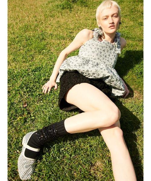 [L.B CANDY STOCK]ラインストーンメッシュバレエシューズ 予めご了承ください