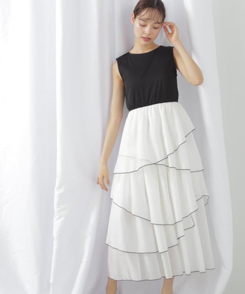 スムースドッキングボリュームアシメワンピース 商品説明一枚でスタイルが決まる！スムースカットソーとシアースカートをドッキングしたレディなワンピースです。配色の効いた E1438215098(11000円)