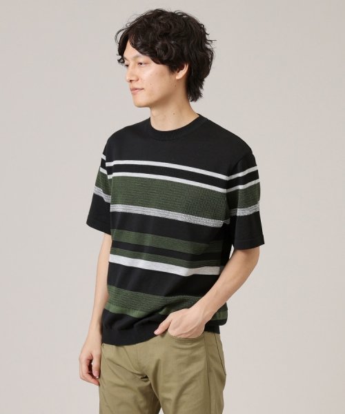TAKEO KIKUCHI(タケオキクチ)/麻ブレンド パネルボーダー ニットTシャツ/img20