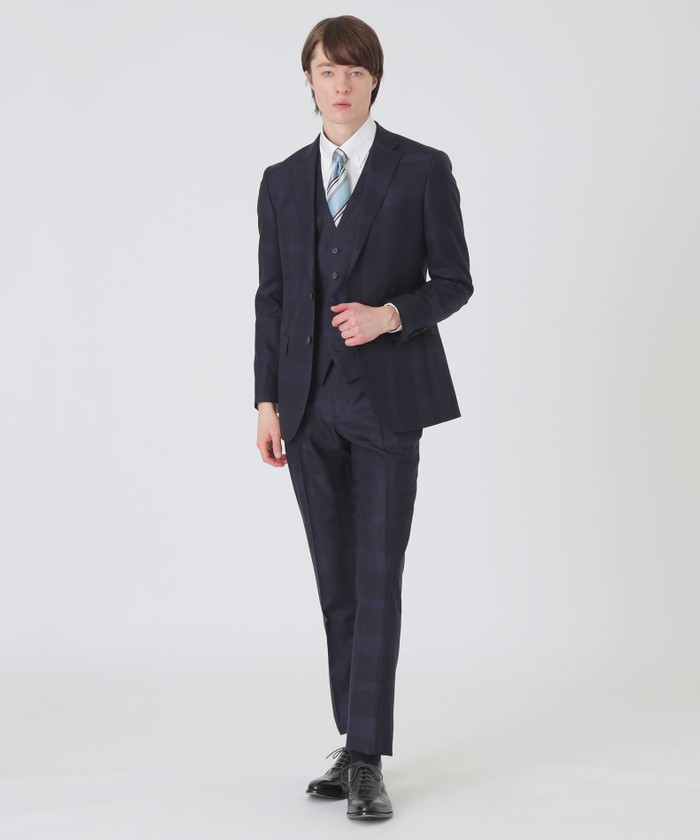 MENS BIGI メンズビギ スリーピーススーツ ネイビーシャドークレストブリッジチェックスリーピーススーツ