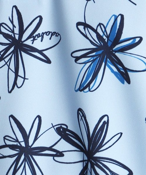 【UVカット/防透け】ラインフラワー柄 半袖ポロシャツ 