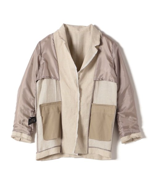 〈手洗い可能〉チェック / 無地 フリンジ ボクシー ジャケット 無地