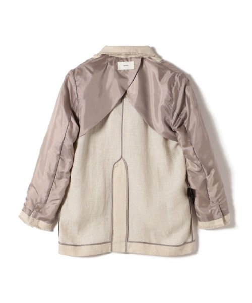 〈手洗い可能〉チェック / 無地 フリンジ ボクシー ジャケット 無地