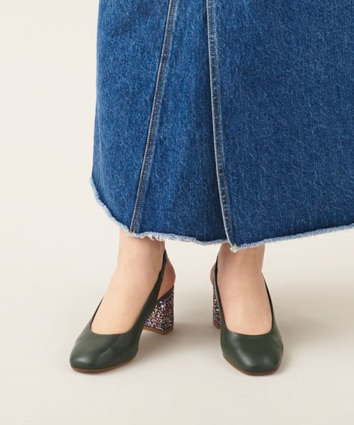 ブロックヒールバックベルト パンプス55↓↑ あらかじめご了承ください