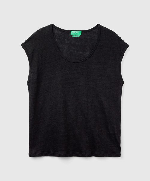 BENETTON (women)(ベネトン（レディース）)/リネン100%Uネックサイドスリット入りフレンチスリーブTシャツ・カットソー/img02