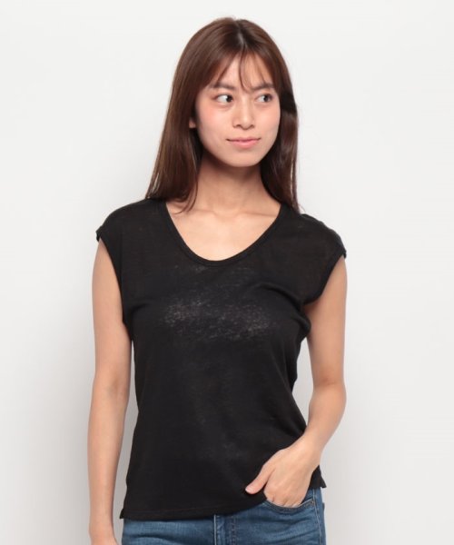 BENETTON (women)(ベネトン（レディース）)/リネン100%Uネックサイドスリット入りフレンチスリーブTシャツ・カットソー/img04