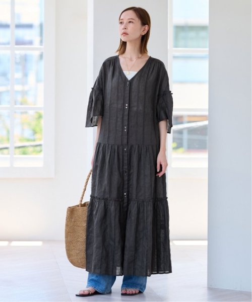 ドビーストライプリネンハーフスリーブワンピース SLOBE