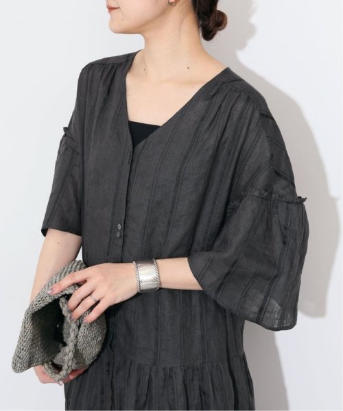 ドビーストライプリネンハーフスリーブワンピース SLOBE