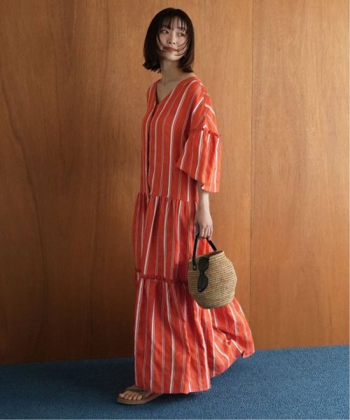 ドビーストライプリネンハーフスリーブワンピース SLOBE