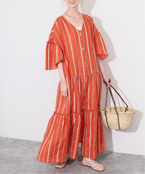 ドビーストライプリネンハーフスリーブワンピース SLOBE