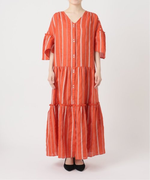 ドビーストライプリネンハーフスリーブワンピース SLOBE