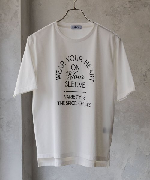 MAC HOUSE(women)(マックハウス（レディース）)/NAVY ネイビー 5分袖アーチプリントTシャツ 115426742/img01