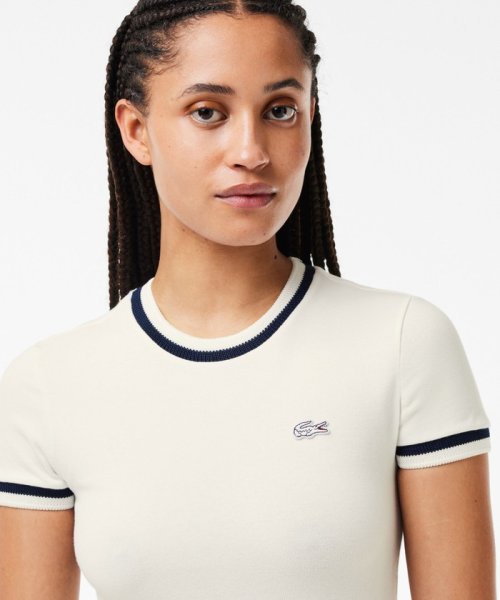 LACOSTE(ラコステ)/オーガニックコットン ボーダーリブニットクルーネック鹿の子地Tシャツ/img01