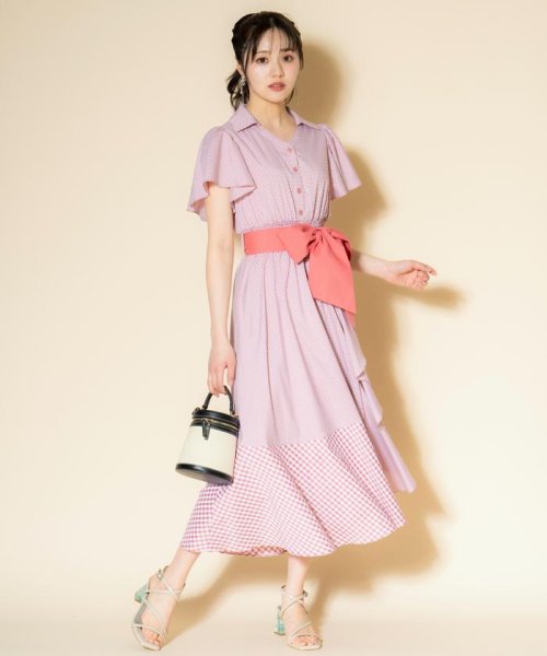 ギンガムラッフルシャツワンピース 