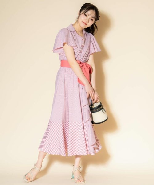 ギンガムラッフルシャツワンピース 