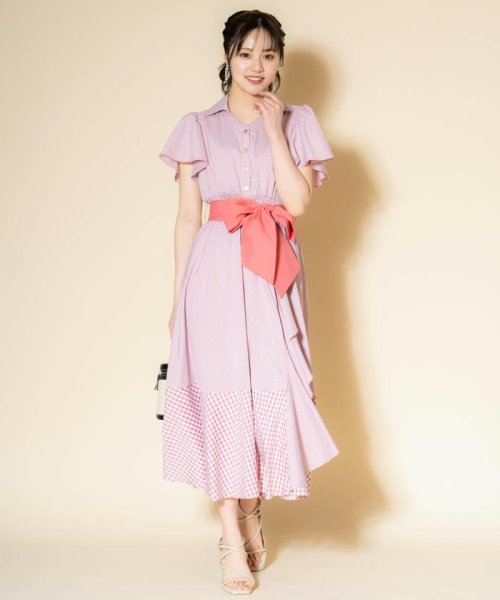 ギンガムラッフルシャツワンピース 