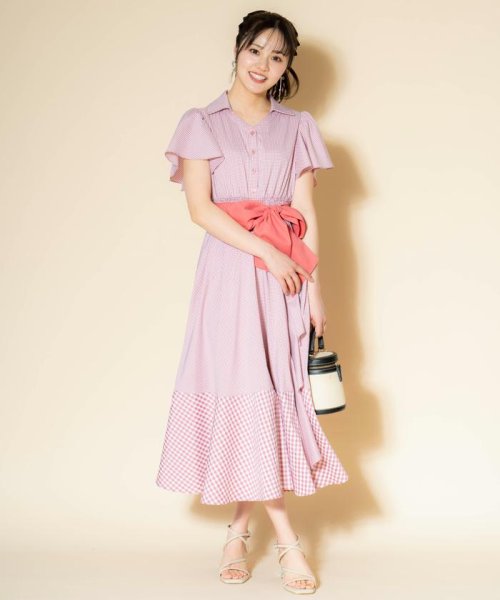 ギンガムラッフルシャツワンピース 
