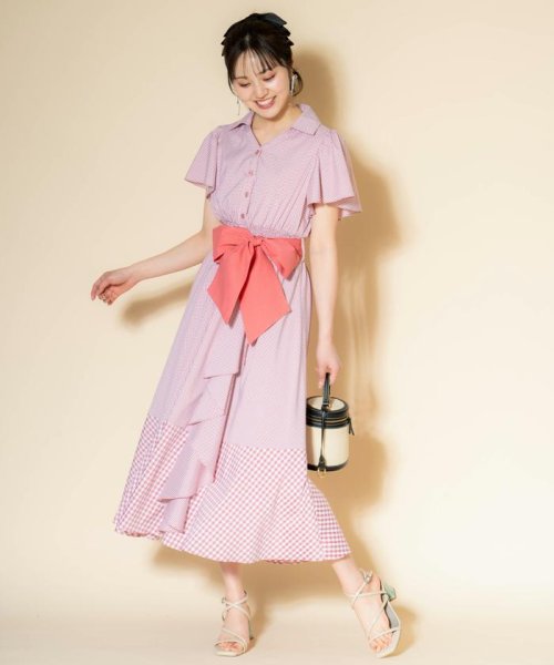 ギンガムラッフルシャツワンピース 