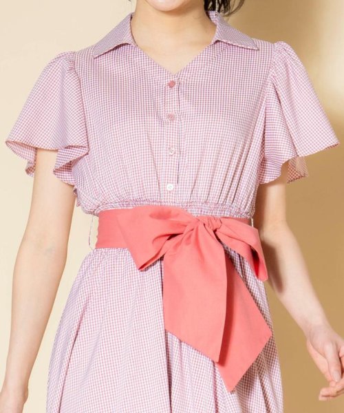 ギンガムラッフルシャツワンピース 