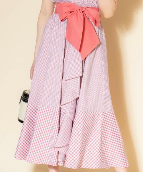 ギンガムラッフルシャツワンピース 