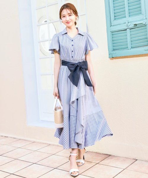 ギンガムラッフルシャツワンピース 