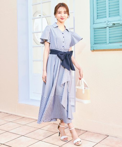 ギンガムラッフルシャツワンピース 