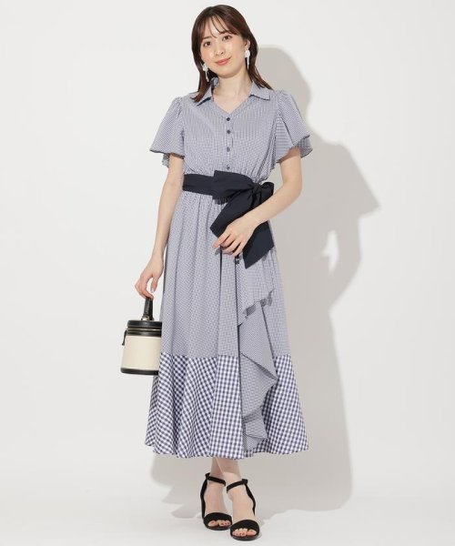 ギンガムラッフルシャツワンピース 