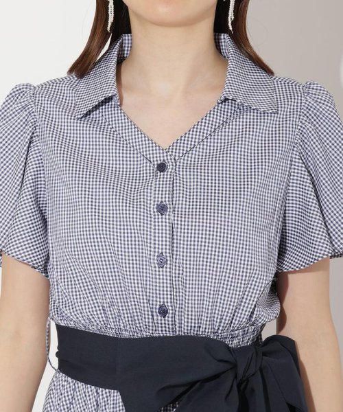 ギンガムラッフルシャツワンピース 