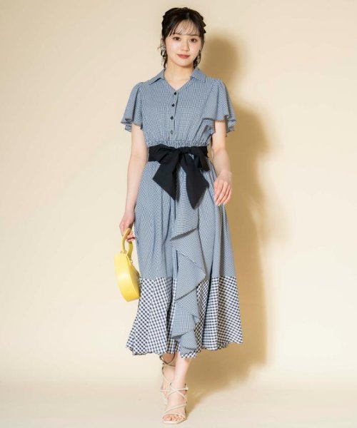 ギンガムラッフルシャツワンピース 