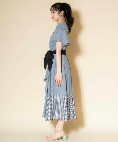 ギンガムラッフルシャツワンピース 