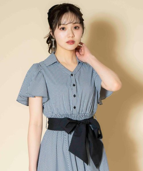ギンガムラッフルシャツワンピース 