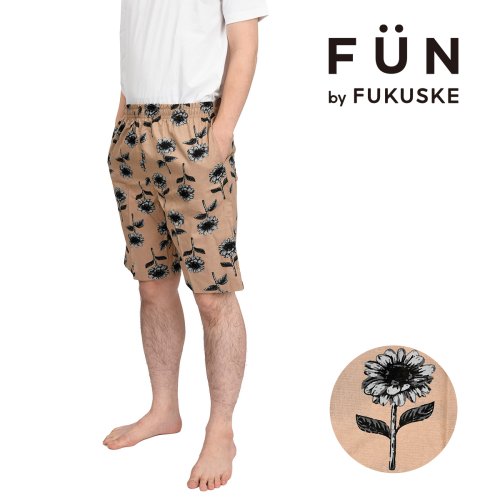 fukuske(フクスケ)/fukuske(フクスケ) ： ひまわり柄 ハーフパンツ ステテコ 麻混(RM9P0003) 紳士 男性 メンズ インナー 肌着 下着 フクスケ fukuske/img01