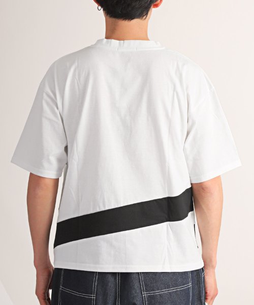 LUXSTYLE(ラグスタイル)/ビッグシルエット切り替え半袖Tシャツ/Tシャツ メンズ 半袖 半袖Tシャツ ビッグシルエット 切替 モノトーン/img01