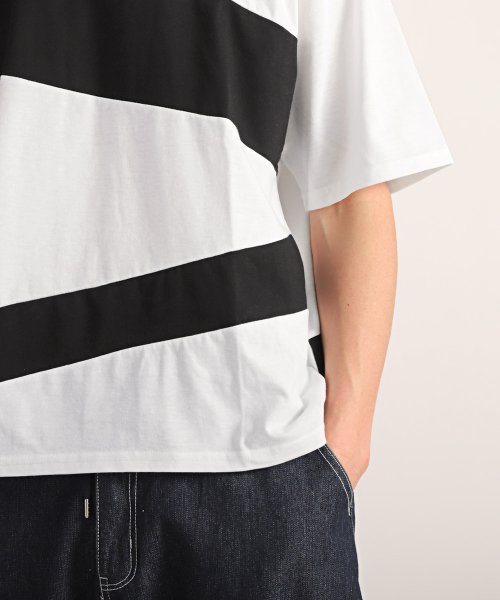 LUXSTYLE(ラグスタイル)/ビッグシルエット切り替え半袖Tシャツ/Tシャツ メンズ 半袖 半袖Tシャツ ビッグシルエット 切替 モノトーン/img16