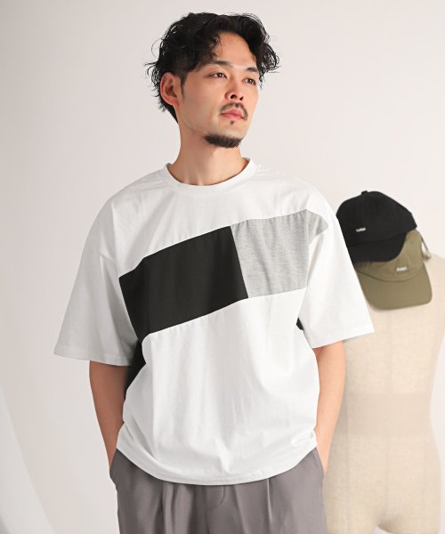 LUXSTYLE(ラグスタイル)/ビッグシルエット切り替え半袖Tシャツ/Tシャツ メンズ ビッグシルエット 半袖 切替 配色/img03